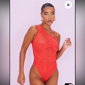 Orange Mesh Layered Sleeveless Bodysuit. NWT. Size: 4